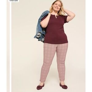 Lane Bryant 4-Season Slim Ankle Pant 18 Pink Black Plaid Mid-Rise Trousers NEW